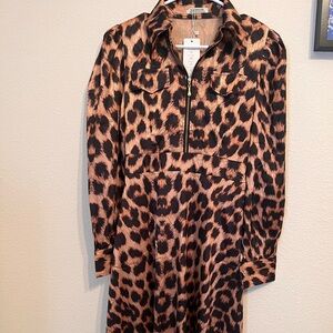 Brand New Long Sleeve Leopard Long Dress